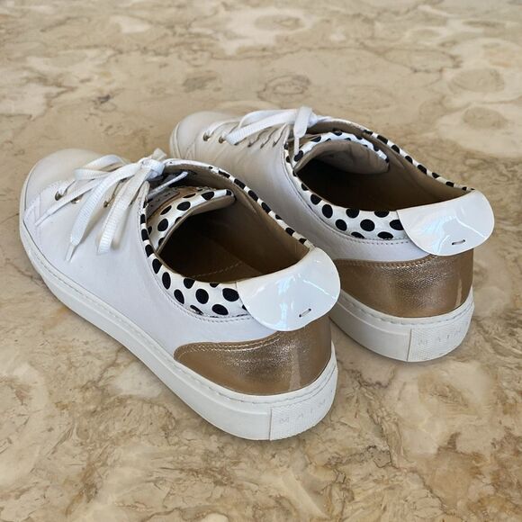Maimai Made in Italy White Leather Sneakers Polka Dots Gold - Picture 9 of 16